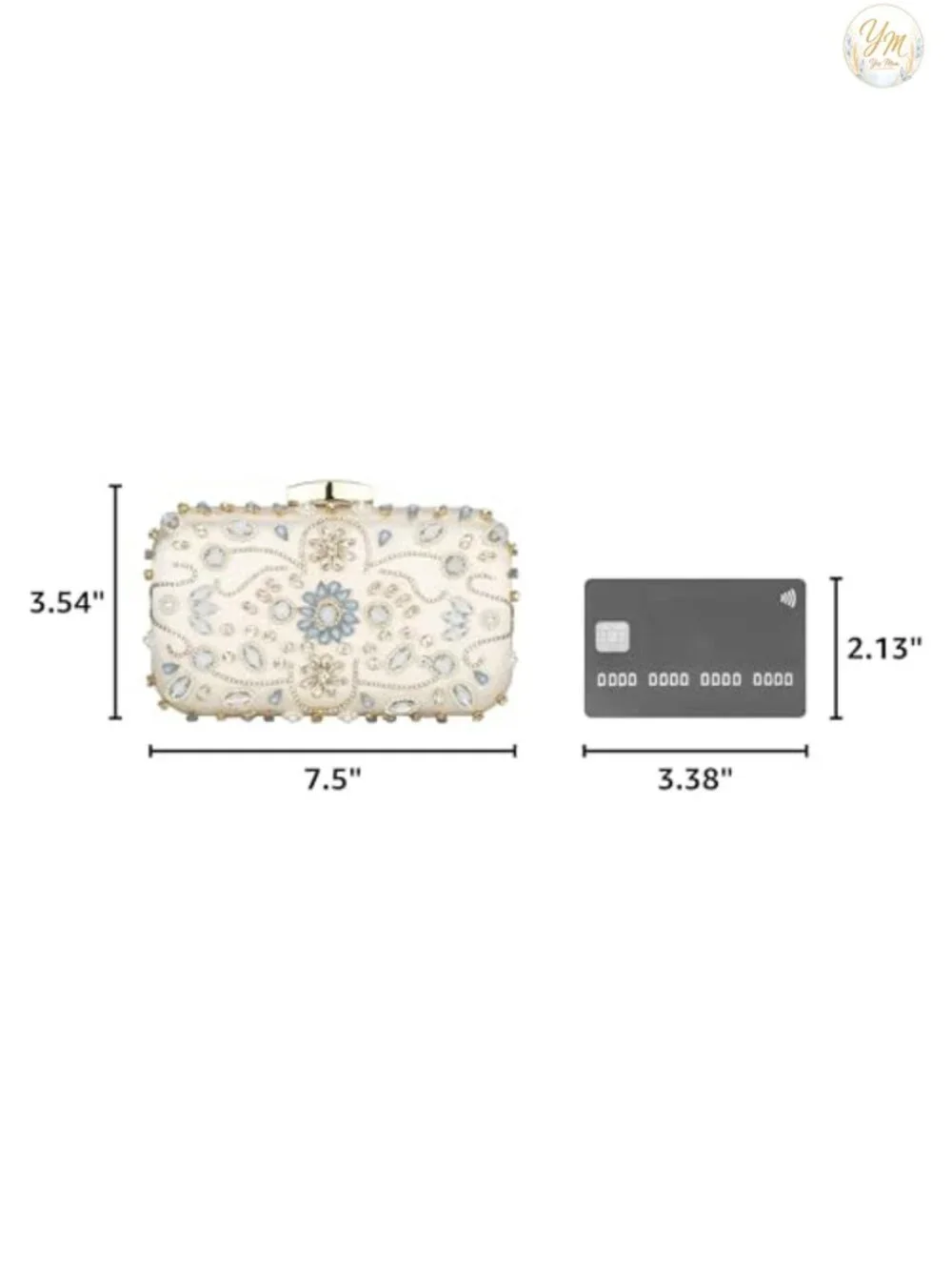 Beaded Evening Clutch Purse Rhinestone Pearl Bridal Wedding Handbag with Chain